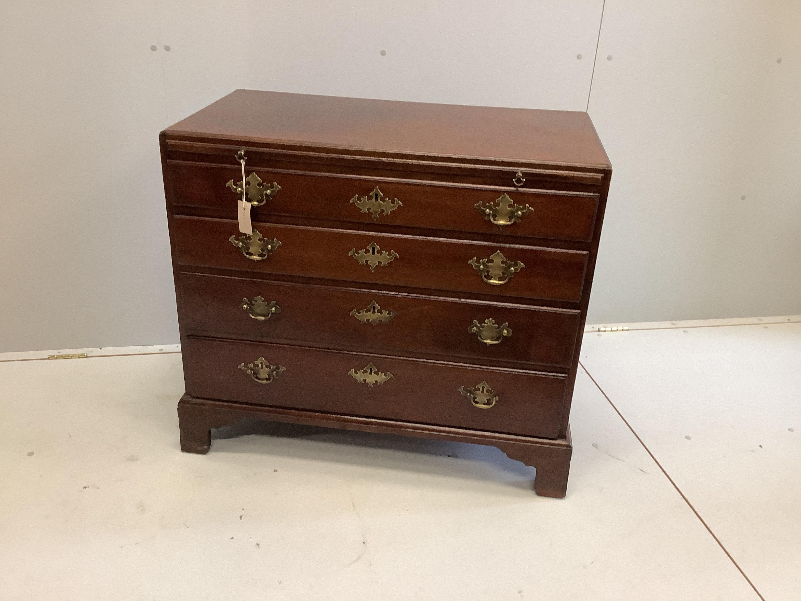 A George III mahogany four drawer chest, fitted slide, width 92cm, depth 48cm, height 80cm